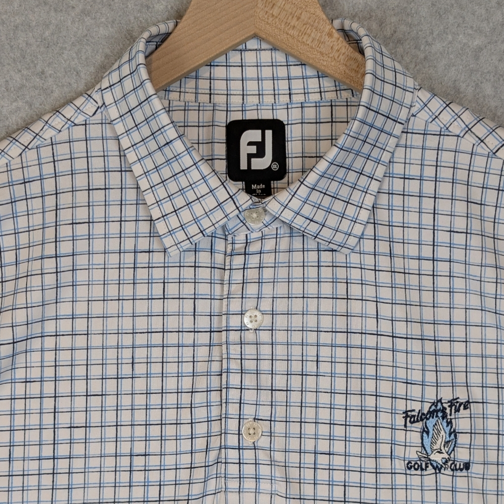 Footjoy Golf Polo Shirt Men's 2XL White Blue Plaid Performance Stretch